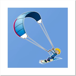 The happy kitesurfing boy illustration Posters and Art